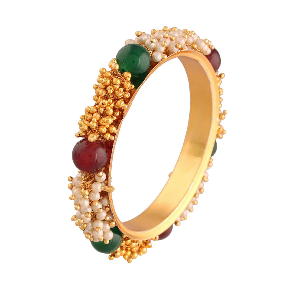 Etnico Gold Plated Traditional Pearl Beaded Bangle Set For Women (ADB319FL-a) (Pack of 2)