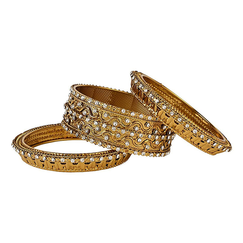 Etnico Gold Plated Plated Traditional Kundan & Stone Studded Kada Bangles for Women (ADB331FL-a)