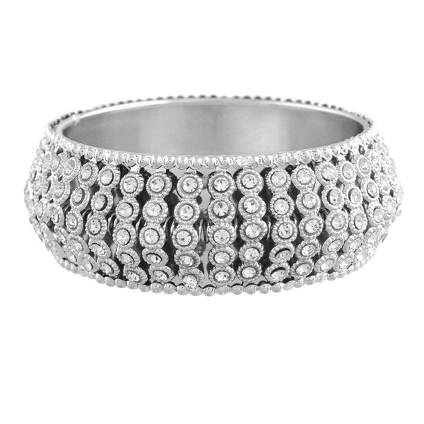 Etnico Silver Plated Intricately Handcrafted Kada Embellished with Stones For Women (ADB425S-a) (Pack of 1)