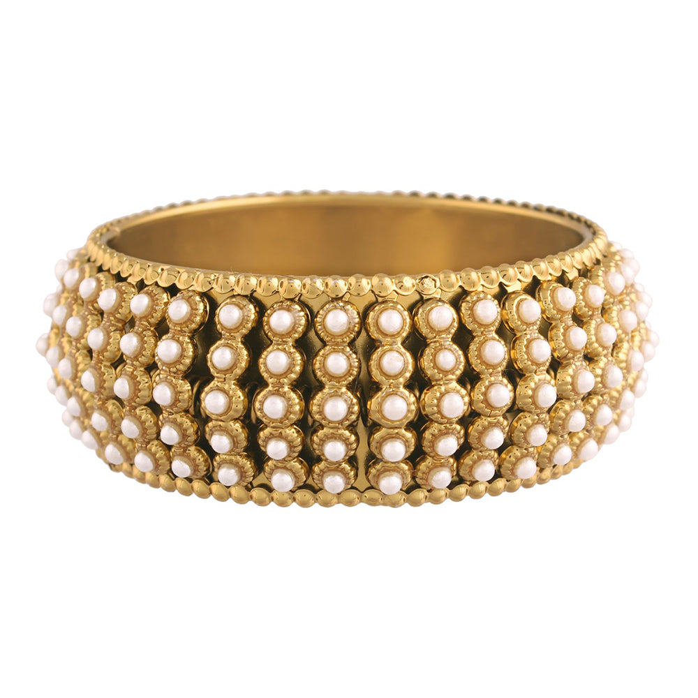 Etnico 18K Gold Plated Intricately Handcrafted Kada Embellished with Pearls For Women (ADB426-a) (Pack of 1)