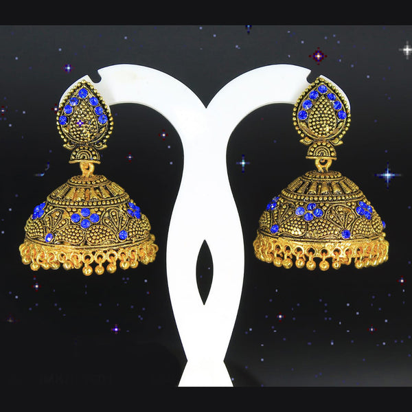 Mahavir Gold Plated Blue Stone Jhumki Earrings - AI JUMKHI 1601