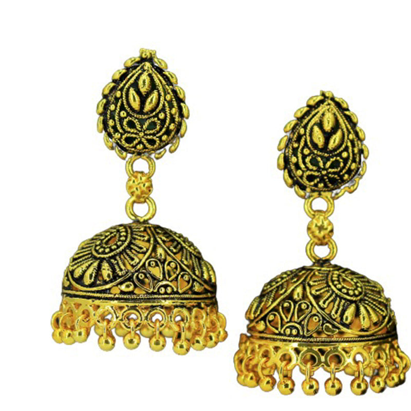 Mahavir Gold Plated & Beads Jhumki Earrings