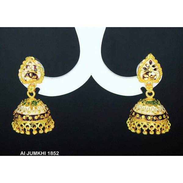 Mahavir Gold Plated Green & Red Meenakari Jhumki Earrings -AI Jumkhi 1852