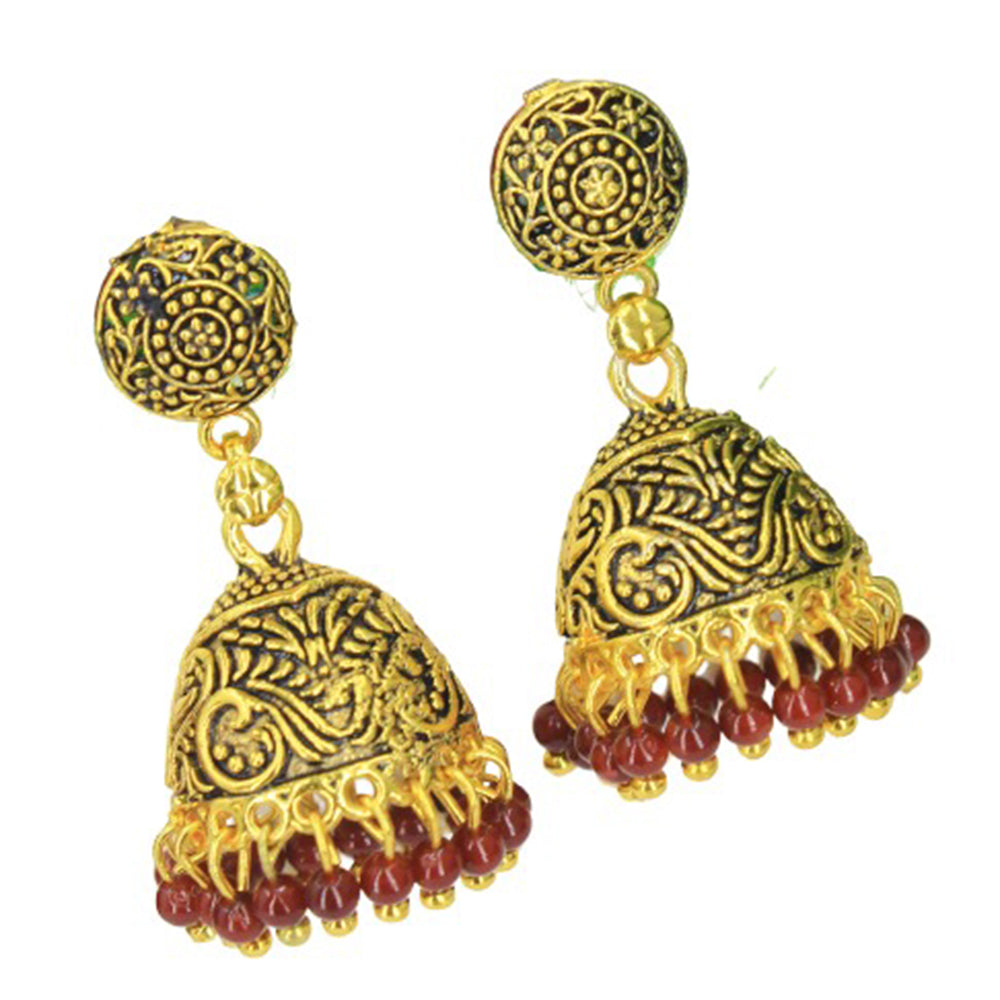 Mahavir Gold Plated & Beads Jhumki Earrings