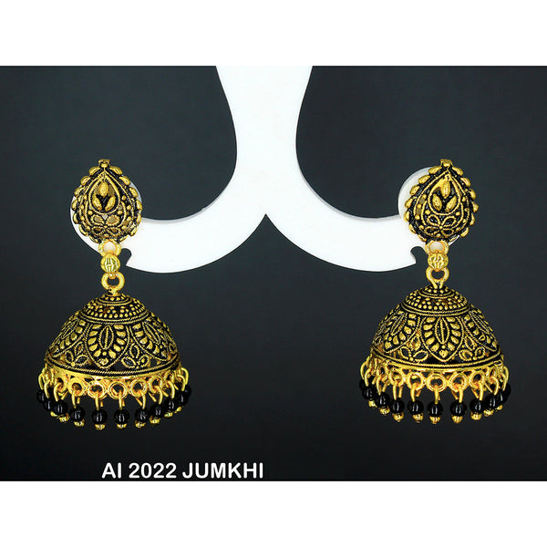Mahavir Gold Plated Black Beads Jhumki Earrings -AI Jumkhi 2022