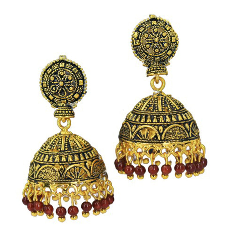 Mahavir Gold Plated & Beads Jhumki Earrings