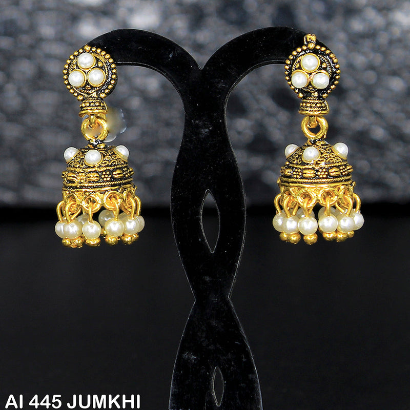 Mahavir Gold Plated White Pearl Jhumki Earrings  - AI Jumkhi 445