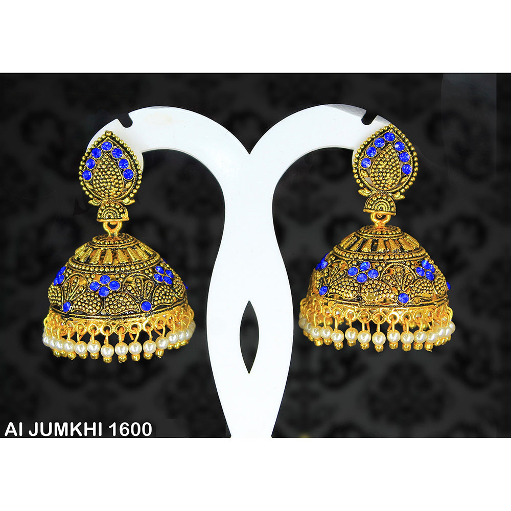 Mahavir Gold Plated Blue Stone Jhumki Earrings -AI Jumkhi 1600