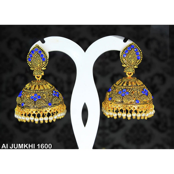 Mahavir Gold Plated Blue Stone Jhumki Earrings -AI Jumkhi 1600