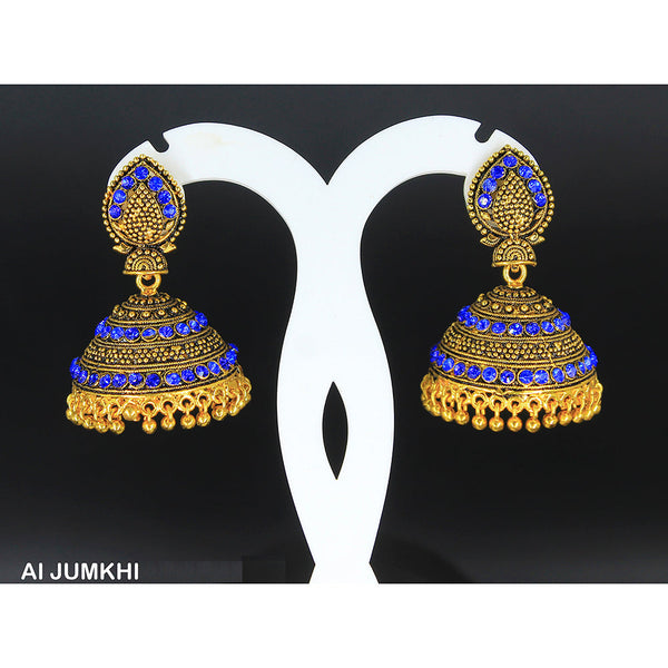 Mahavir Gold Plated Blue Stone Jhumki Earrings -AI Jumkhi 1604