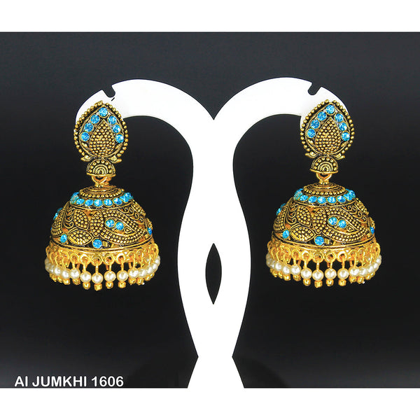 Mahavir Gold Plated Light Blue Stone Jhumki Earrings -AI Jumkhi 1606