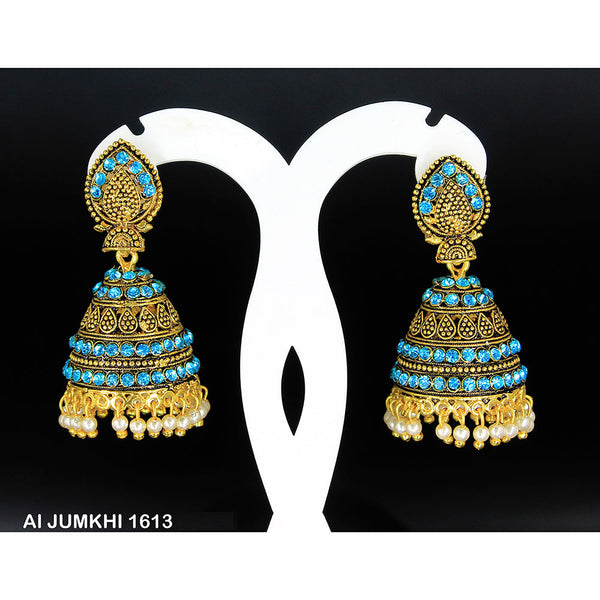 Mahavir Gold Plated Light Blue Stone Jhumki Earrings -AI Jumkhi 1613
