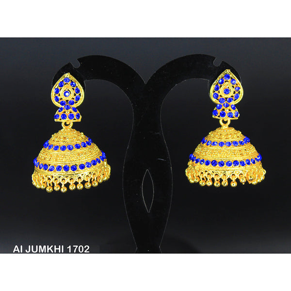 Mahavir Gold Plated Blue Austrian Stone Jhumki Earrings -AI Jumkhi 1702