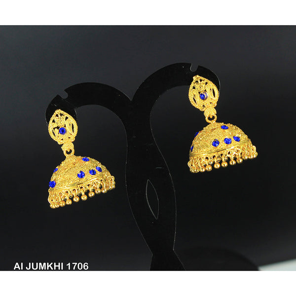 Mahavir Gold Plated Blue Austrian Stone Jhumki Earrings -AI Jumkhi 1706