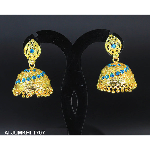 Mahavir Gold Plated Light Blue Austrian Stone Jhumki Earrings -AI Jumkhi 1707