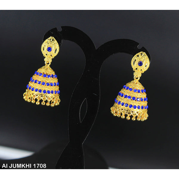 Mahavir Gold Plated Light Blue Austrian Stone Jhumki Earrings -AI Jumkhi 1708