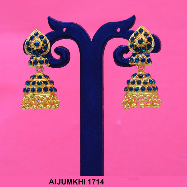 Mahavir Gold Plated Navy Blue Austrian Stone Jhumki Earrings -AI Jumkhi 1714