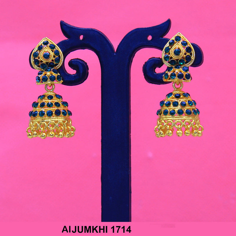 Mahavir Gold Plated Navy Blue Austrian Stone Jhumki Earrings -AI Jumkhi 1714