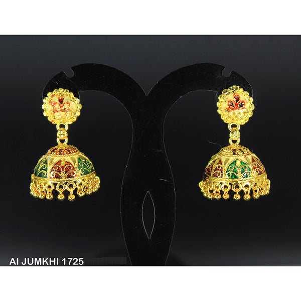 Mahavir Gold Plated Green & Red Meenakari Jhumki Earrings -AI Jumkhi 1725