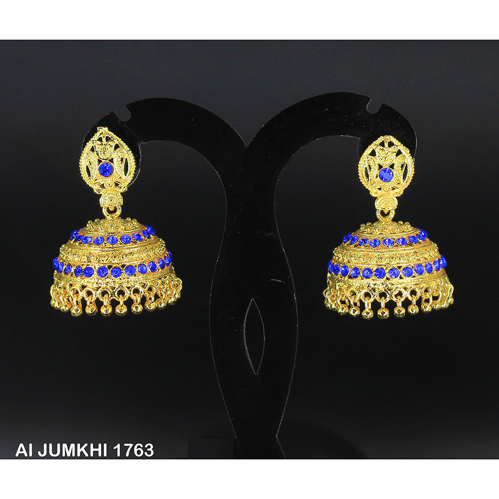 Mahavir Gold Plated Blue  Austrian Stone  Jhumki Earrings -AI Jumkhi 1763