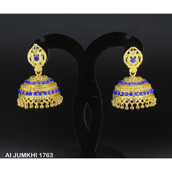 Mahavir Gold Plated Blue  Austrian Stone  Jhumki Earrings -AI Jumkhi 1763