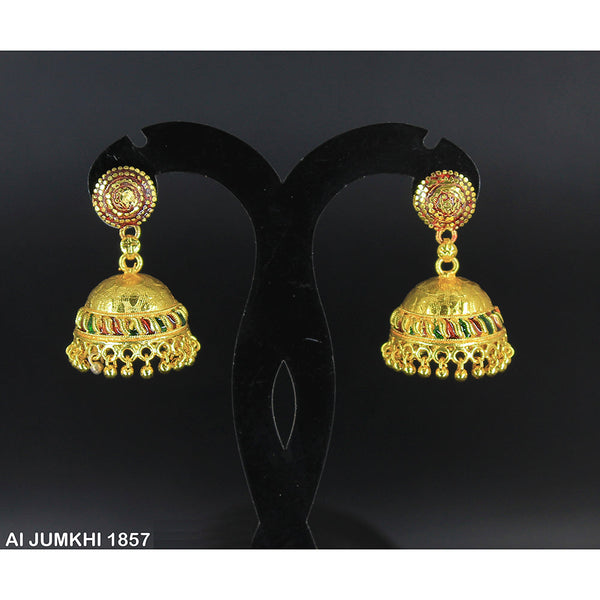 Mahavir Gold Plated Green & Red Meenakari Jhumki Earrings -AI Jumkhi 1857