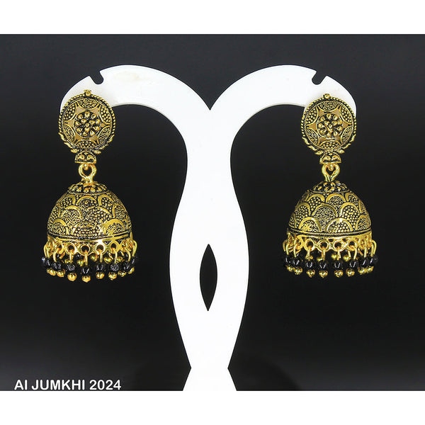 Mahavir Gold Plated Black Beads Jhumki Earrings -AI Jumkhi 2024