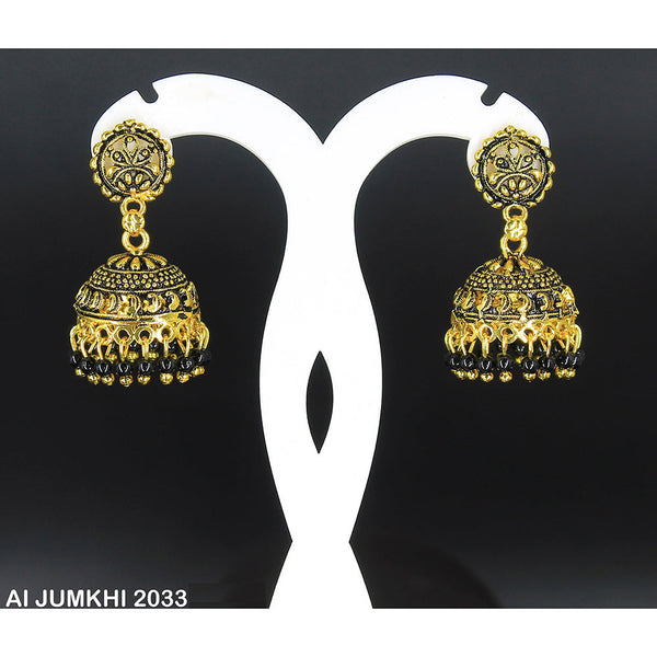 Mahavir Gold Plated Black Beads Jhumki Earrings -AI Jumkhi 2033