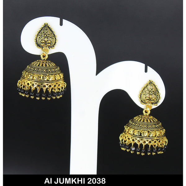 Mahavir Gold Plated Black Beads Jhumki Earrings -AI Jumkhi 2038
