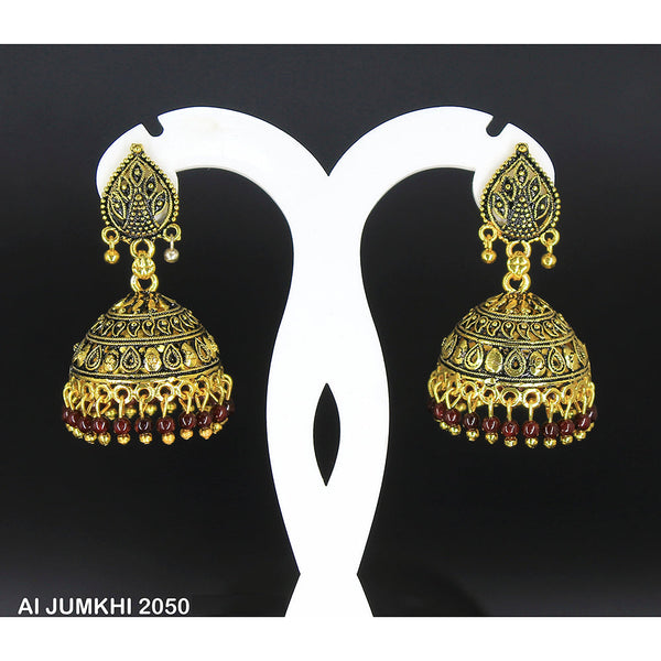 Mahavir Gold Plated Maroon Pearl Jhumki Earrings -AI Jumkhi 2050