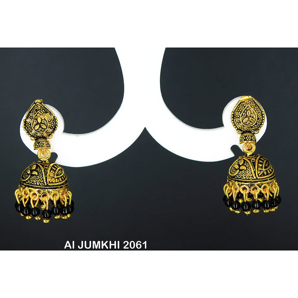 Mahavir Gold Plated Black Pearl Jhumki Earrings -AI Jumkhi 2061
