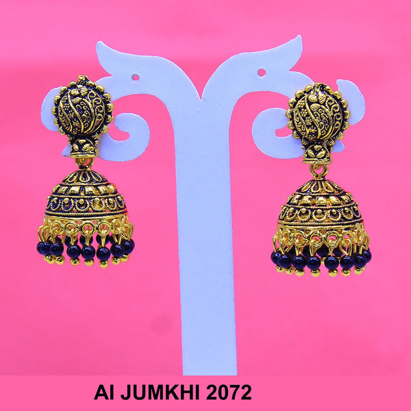 Mahavir Gold Plated Navy Blue Pearl Jhumki Earrings -AI Jumkhi 2072