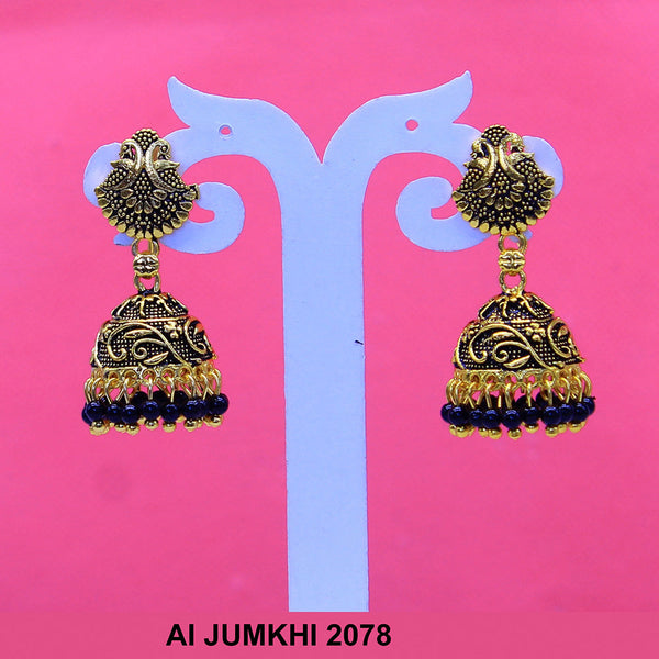 Mahavir Gold Plated Navy Blue Pearl Jhumki Earrings -AI Jumkhi 2078