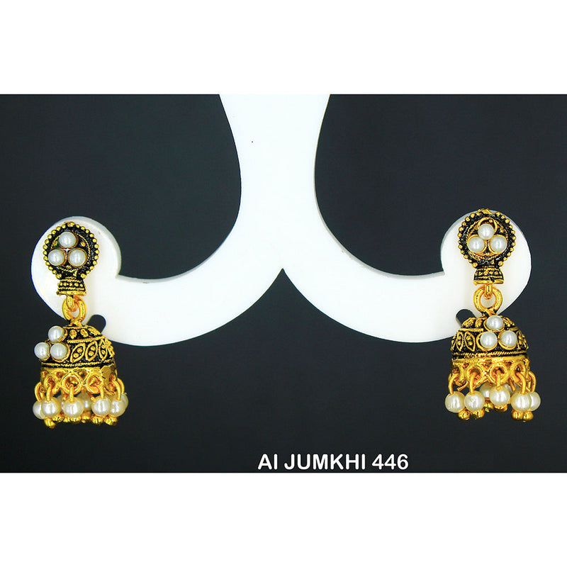 Mahavir Gold Plated White Pearl Jhumki Earrings  - AI Jumkhi 446