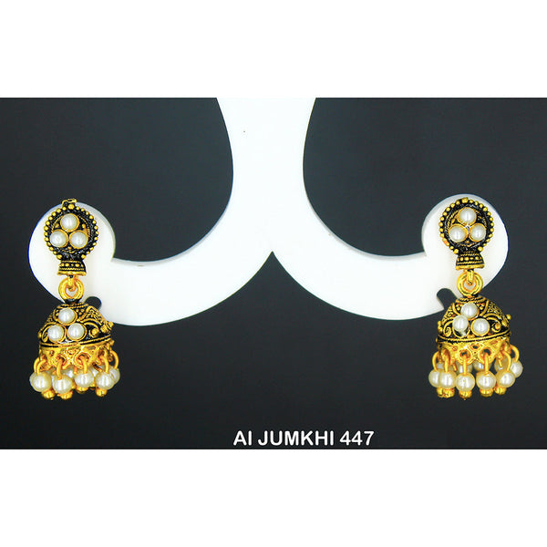 Mahavir Gold Plated White Pearl Jhumki Earrings  - AI Jumkhi 447