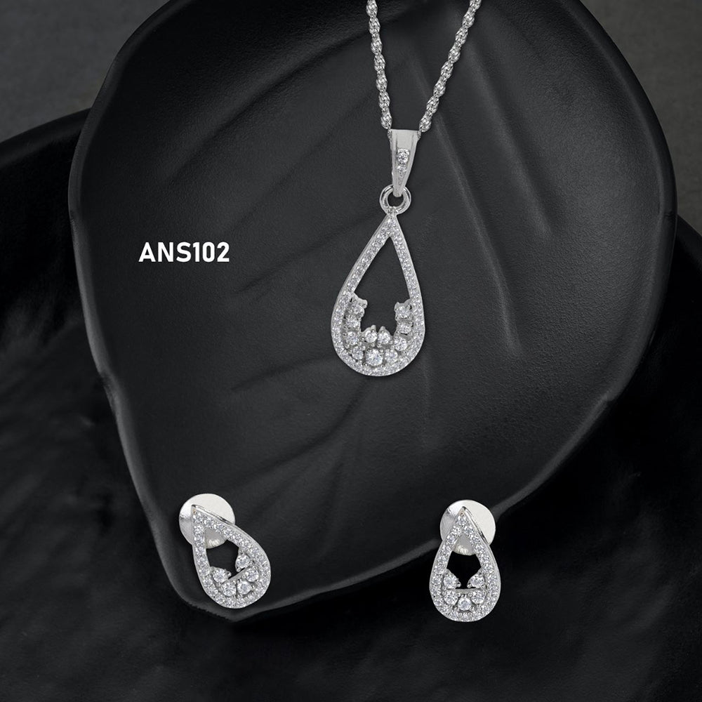 Ashtahnika AD Stone 925 Sterling Silver Pendant Set