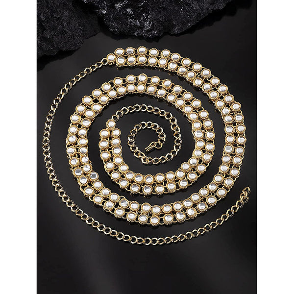 Etnico 18k Gold Plated Ethnic Kundan Studded Kamarband/Waist Belly Chain for Women (B016)(White)