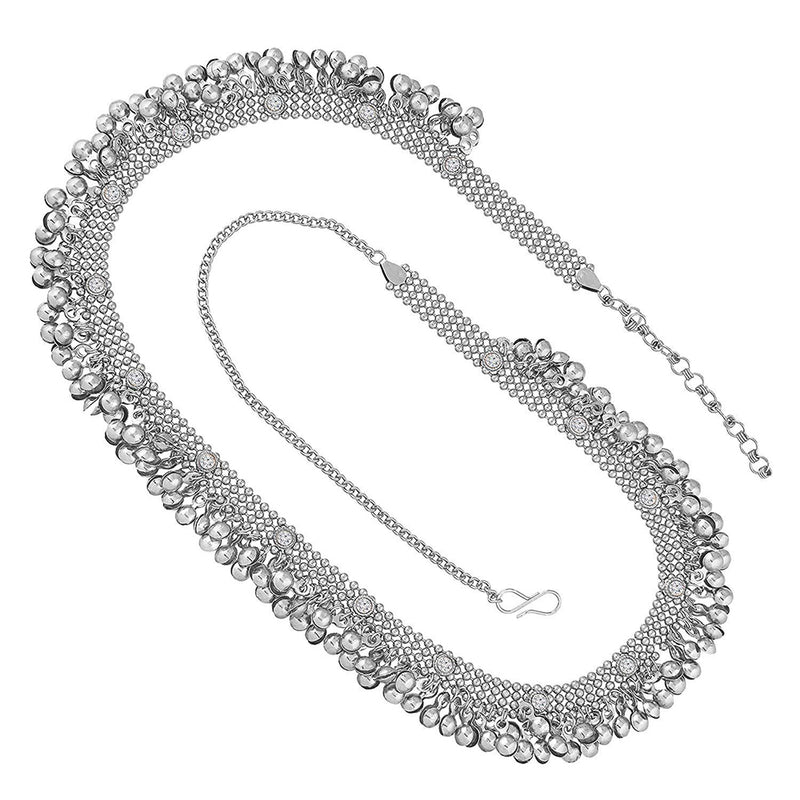 Etnico 18k Silver Oxidised Plated embellished with ghungroo Kamarband/Waist Belly Chain for Women (B023S)