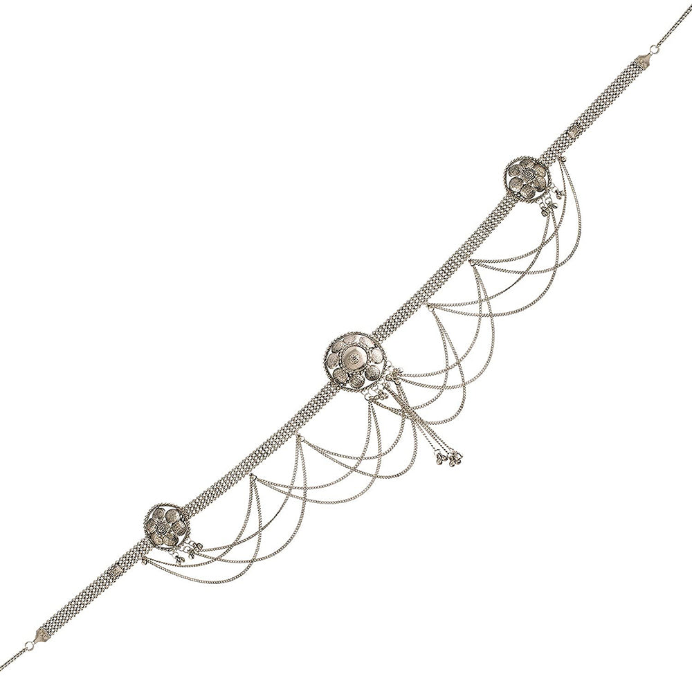 Etnico 18k Silver Oxidised Plated Traditional Ethnic Kamarband/Waist Belly Chain for Women (B024S)