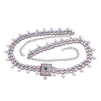 Etnico 18K Gold Plated Traditional Kundan & Pearl Studded Adjustable Kamarband/Belly Chain For Women/Girls (B034G)