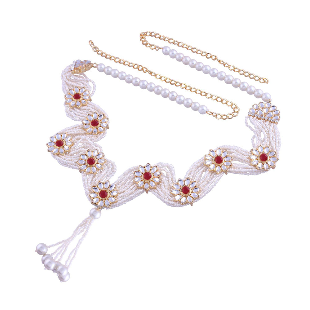 Etnico 18K Gold Plated Traditional Kundan & Pearl Studded Adjustable Kamarband/Belly Chain For Women/Girls (B038M)