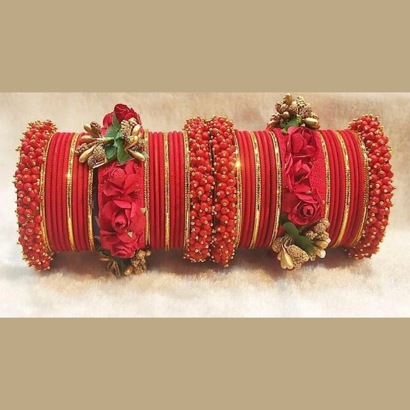 Martina Jewels Pack Of 6 Traditional Gold Plated Thread & Polki Pearl Bangles Set - BG-102