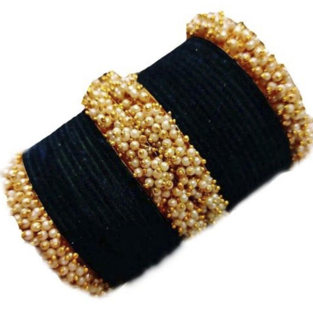 Martina Jewels Pack Of 6 Traditional Gold Plated Thread & Pearl And Pearl Bangles Set - BG-108