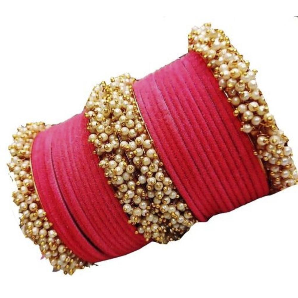 Martina Jewels Pack Of 6 Traditional Gold Plated Thread & Pearl And Pearl Bangles Set - BG-108
