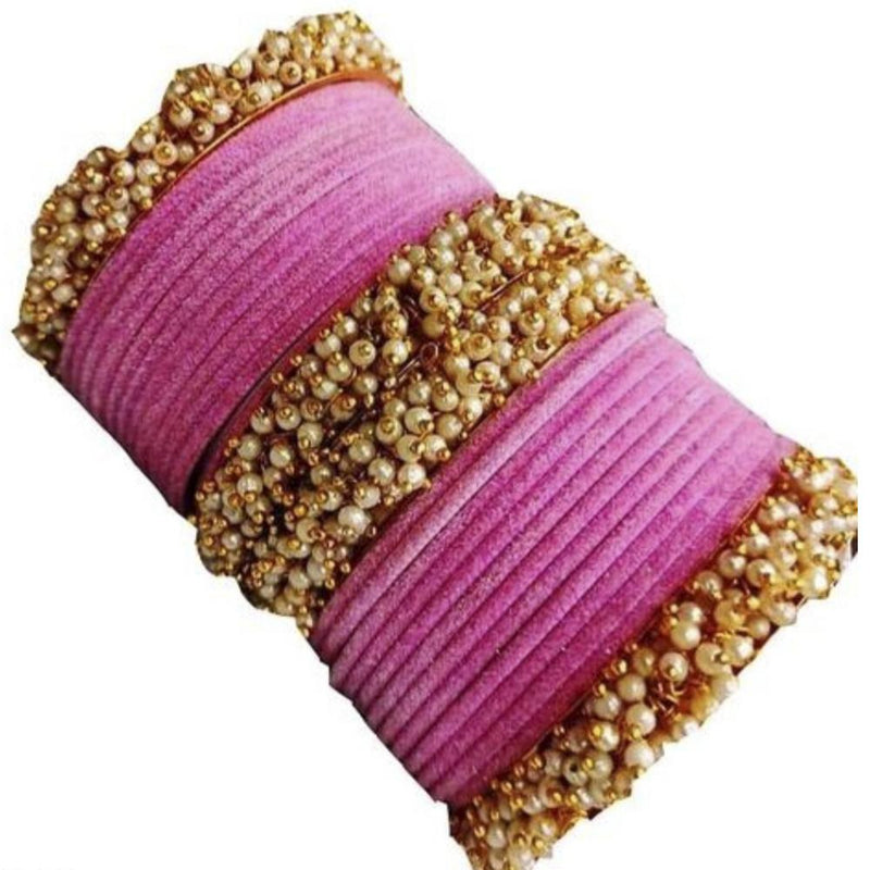 Martina Jewels Pack Of 6 Traditional Gold Plated Thread & Pearl And Pearl Bangles Set - BG-108