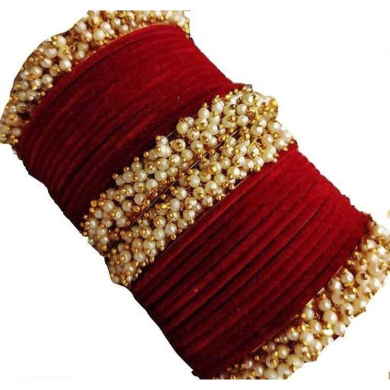Martina Jewels Pack Of 6 Traditional Gold Plated Thread & Pearl And Pearl Bangles Set - BG-108