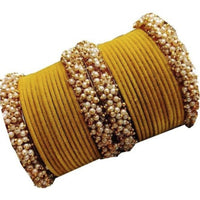 Martina Jewels Pack Of 6 Traditional Gold Plated Thread & Pearl And Pearl Bangles Set - BG-108