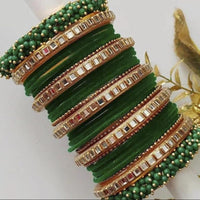 Martina Jewels Pack Of 6 Traditional Gold Plated Thread & Mirror And Pearl Bangles Set - BG-109