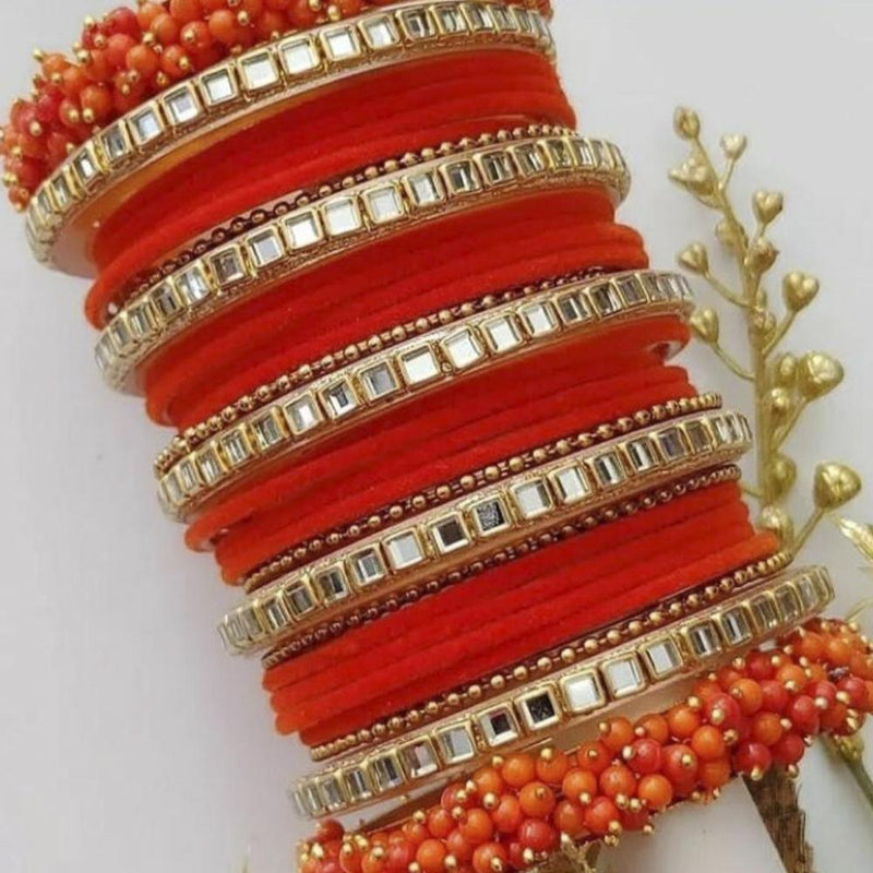 Martina Jewels Pack Of 6 Traditional Gold Plated Thread & Mirror And Pearl Bangles Set - BG-109