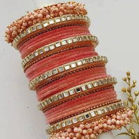 Martina Jewels Pack Of 6 Traditional Gold Plated Thread & Mirror And Pearl Bangles Set - BG-109